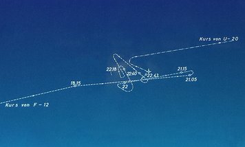 Die Fahrt des italienischen U-Bootes "F-12" und des österreichisch-ungarischen U-Bootes "U-20" vom Erstkontakt bis zur Versenkung. (Foto: Bundesheer/Gerold Keusch)