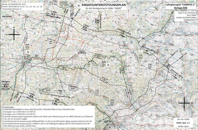 Einsatzunterstützungsplan für die Verzögerung im Verzögerungsraum "KAMPF". (Grafik: LVAk)