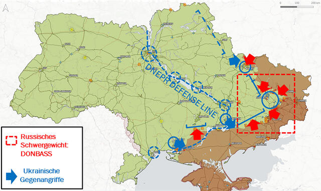 Das Schwergewicht der russischen Streitkräfte liegt seit Mai 2022 im Donbass. (Grafik: Bundesheer/EA-TherMilak)