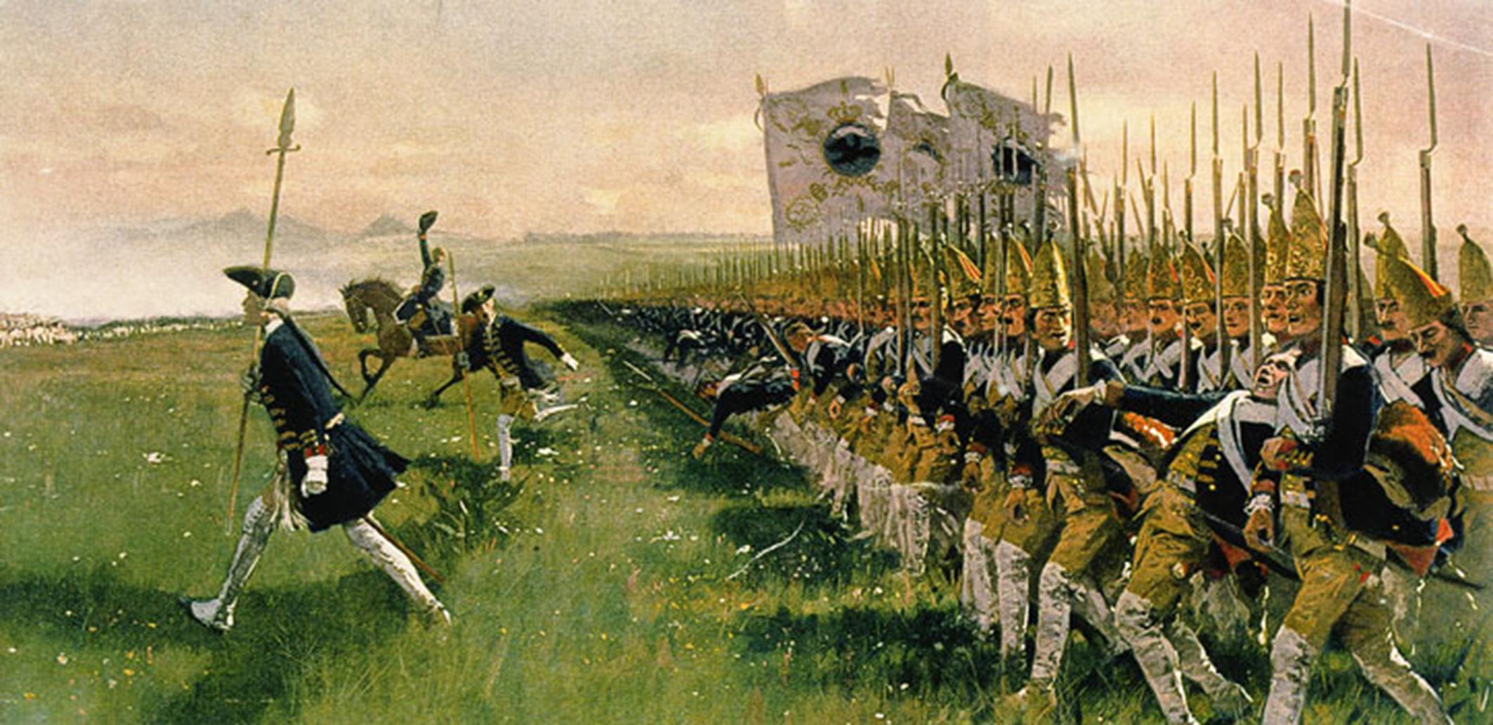 Битва 18 1. Битва при Гогенфридберге 1745. Атака прусской пехоты в 1745 году.