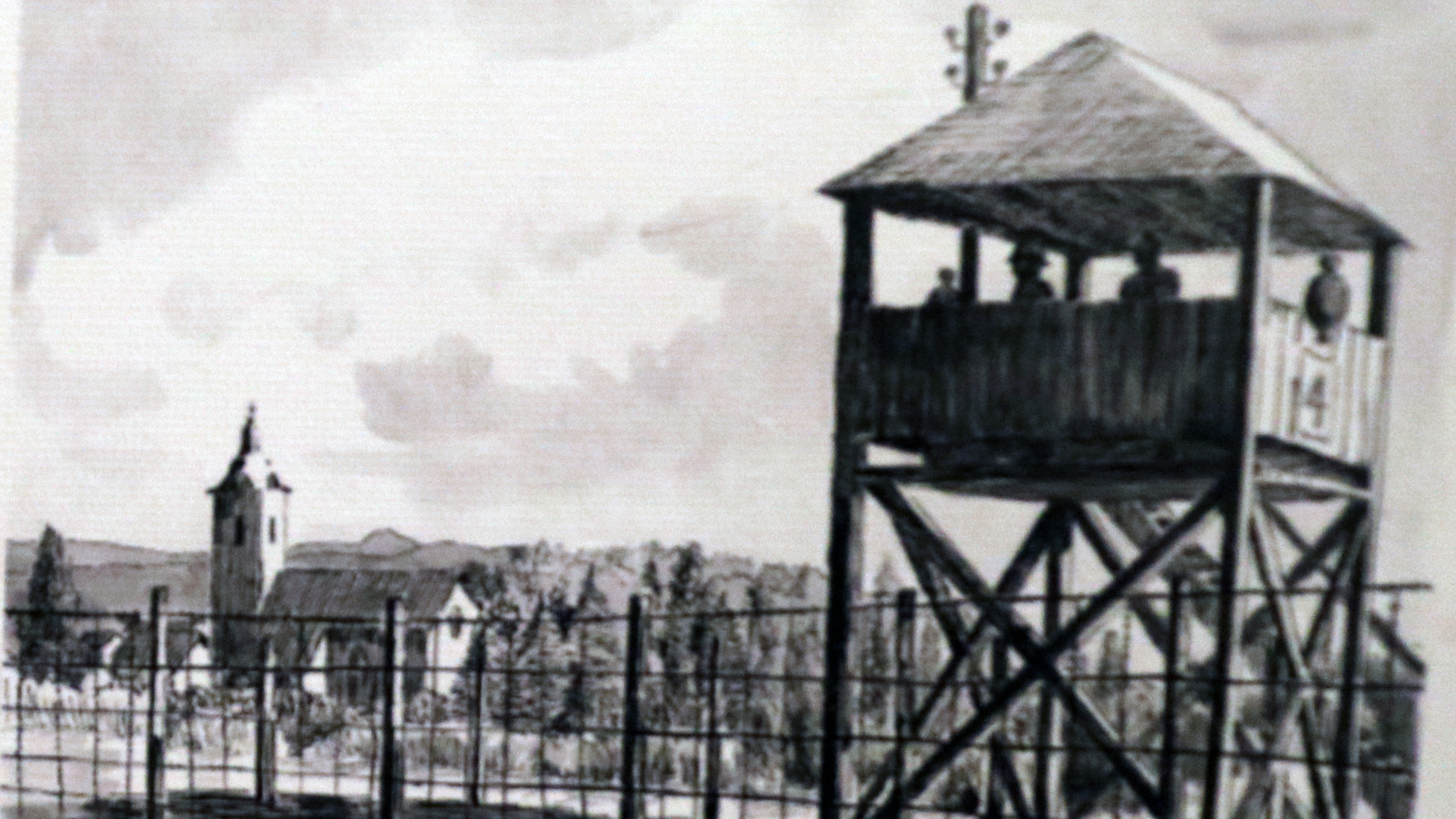 (Zeichnung des Lagers Edelbach: Lieutenant Albert Fougerat / August 1940)