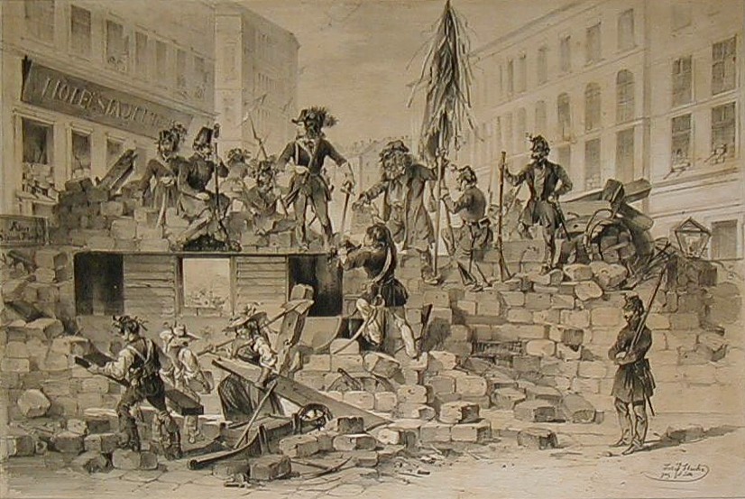 Errichtung von Barrikaden in Wien, 1848. (Foto: Josef Heicke/gemeinfrei)