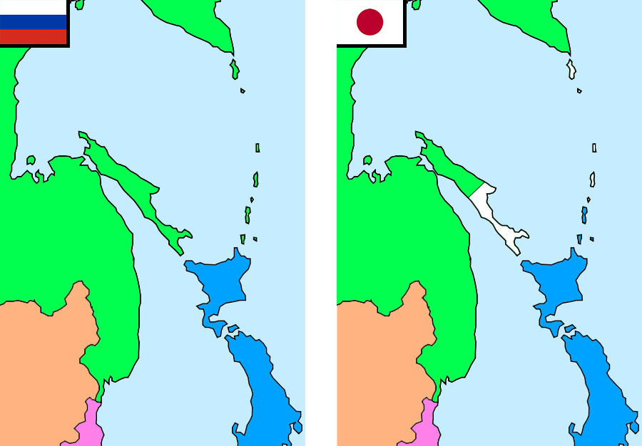 Eine Karte, die die Forderungen Japans an Russland bezüglich der Kurilen darstellt. (Foto: Elmor/CC BY-SA 2.5)