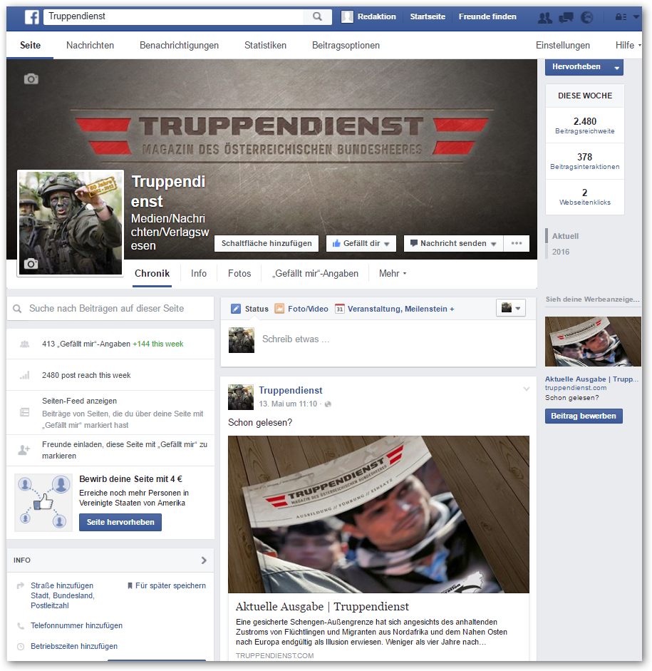 Die TRUPPENDIENST facebook-Startseite.