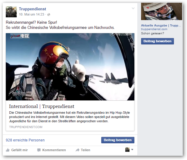 Auch Kurzmitteilungen werden über facebook verbreitert.