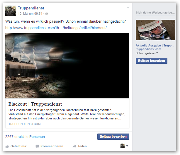 Beiträge der TRUPPENDIENST-Website auf facebook.