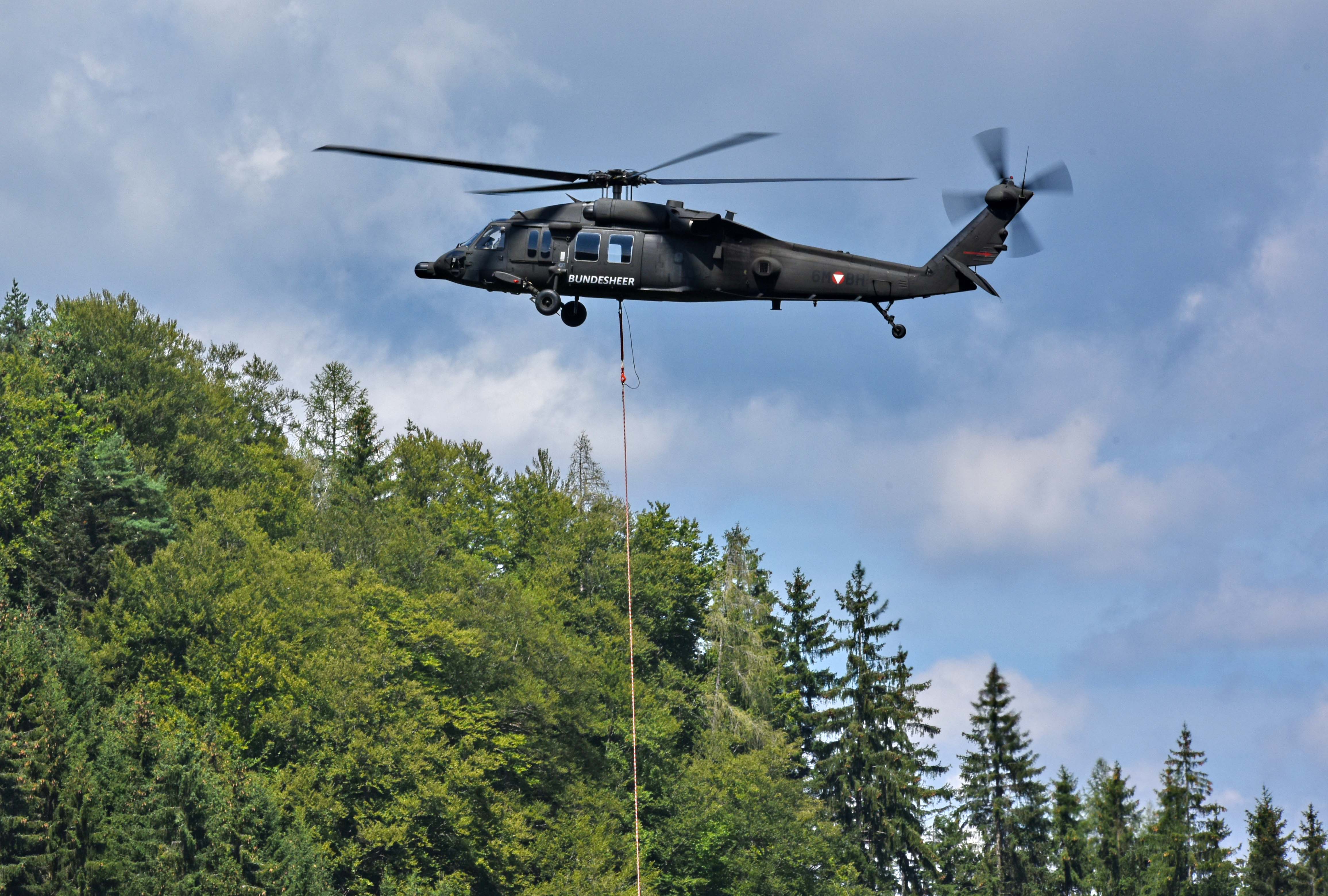 Der Black Hawk fliegt Schadholz aus. 