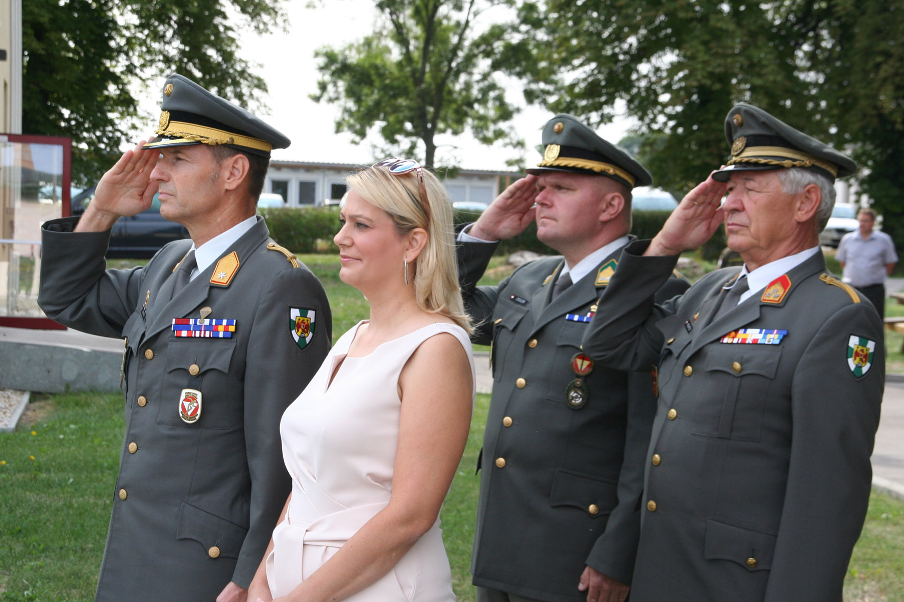 v.l.n.r.: Brigadier Gernot Gasser, Landesrätin Daniela Winkler, Oberstleutnant Markus Ziegler und Oberst Franz Neuhold. (Foto: ÖBH/Hatos)